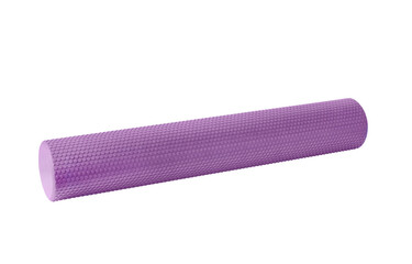 purple massage foam roller isolated on white background