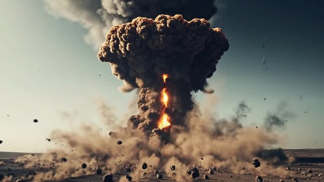 Black Mushroom Cloud Rising from Huge Ground Detonation
