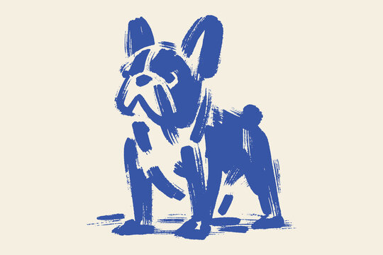 french bulldog expressive blue brush dog illustration vector