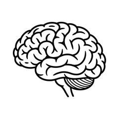 Stylized line art illustration of a human brain in profile