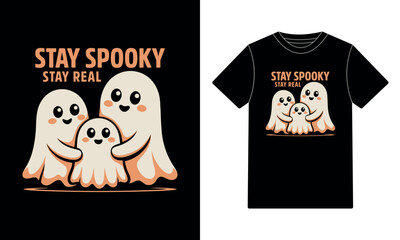 Cute Ghost Family "Stay Spooky Stay Real" Halloween T-shirt Design