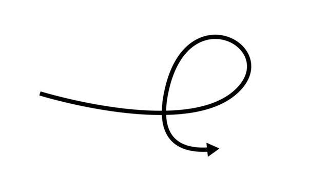 Animated linear symbol of arrow. Arrow graphic animation on white background. Direction arrow symbol pointing right and down.