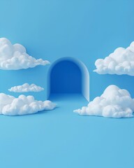 a dreamlike scene featuring fluffy clouds and a portal, inviting curiosity and imagination
