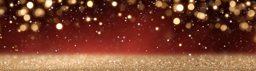 Luxury christmas background with red and gold festive backdrop holiday celebration wide banner golden lights template