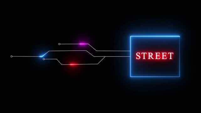Neon Steet text animation.  Neon text animation on black background.