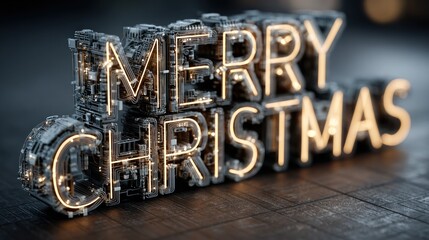 Futuristic holiday greeting rendered in intricate circuit board style