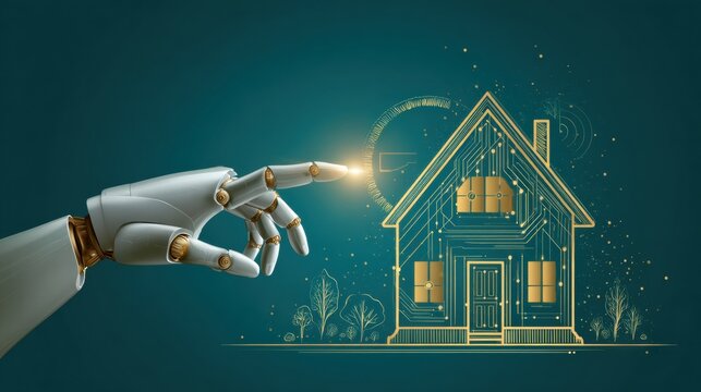 Innovative Robotic Hand Interacting With a Smart Home Design Featuring Digital Elements and Technology - Powered by Adobe