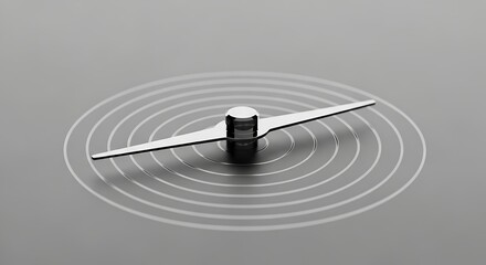 Sleek silver compass needle points forward amidst concentric circles on a minimalist grey background, symbolizing direction, innovation, and clear focus for modern business strategies.