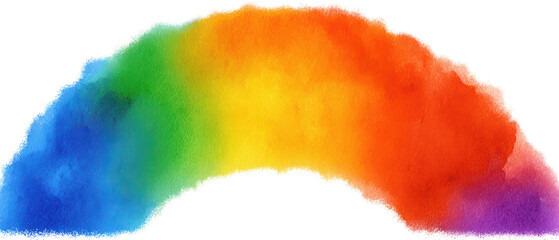 Rainbow Watercolor Painting with Soft Color Blends Isolate on Transparent Background, png