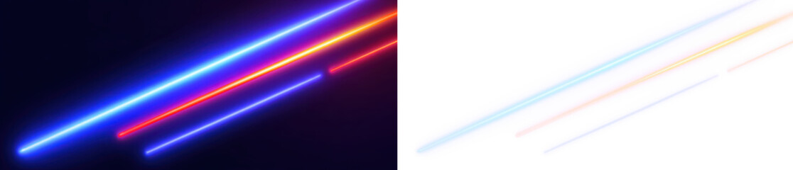 Naklejka premium Neon Rays in Blue Color Scheme for Futuristic Aesthetics Display on Black and Transparent Background, png