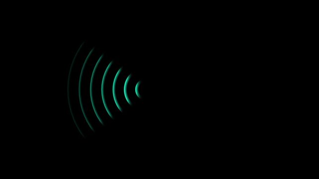 Abstract cyan radio waves signal animation on black background. Network tower produced radio wave concept. Radio wave signal technology animated with center to left side. 4k video.