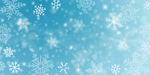 Winter vector background, snowflakes and snowfall, winter frame for your text, blur and bokeh effect
