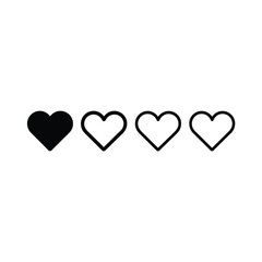 Four hearts in a row one filled black and three outlined