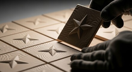 Artisan meticulously crafting unique star-shaped tile designs for modern home decor, bringing a touch of elegance and sophistication to interior spaces with handcrafted detail