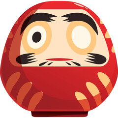 Red Daruma Doll With Painted Features and Light Brown Accents Isolated on White Background
