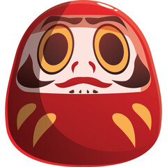 Red Daruma Doll with Wide Eyes and Painted Face on Transparent Background