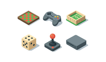 isometric icon items isolated on white background games board games controller games arena games dice games joystick games console