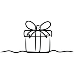 Simple continuous line drawing of a gift box with a bow