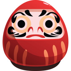 Red Daruma Doll with Traditional Japanese Art Style and Translucent Background for Festive Celebrations