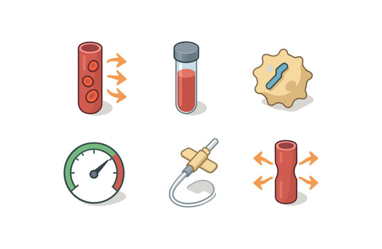 isometric icon items isolated on white background bloodstream infection septicemia cytokine zone bloodstream infection blood culture vial medium bloodstream infection endothelial adhesion
