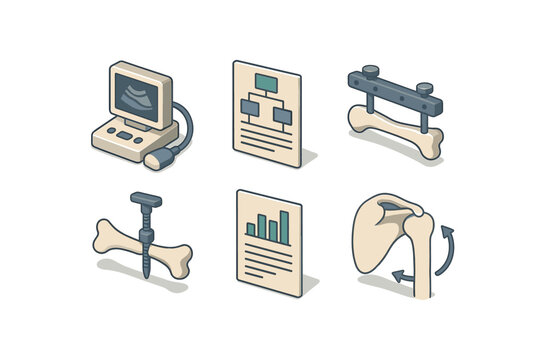 isometric icon items isolated on white background clavicular fracture callus assessment ultrasound clavicular fracture nonunion treatment algorithm clavicular fracture alignment jig