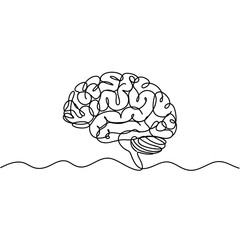 Simple line drawing of a human brain with wavy lines below