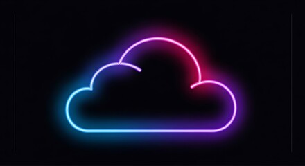 Vibrant neon cloud icon on a dark background
