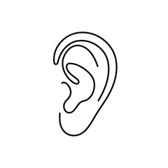 Simple line drawing of a human ear on a white background