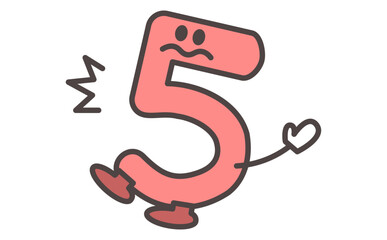 Fototapeta premium かわいい数字の5のキャラクターイラスト素材Cute Number 5 Character Illustration