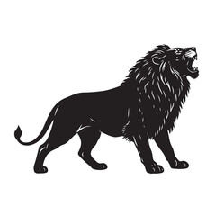 Silhouette of a lion roaring majestically, isolated on white background