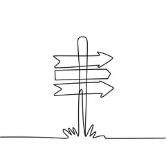 Minimalist single line drawing of a directional signpost with multiple arrows