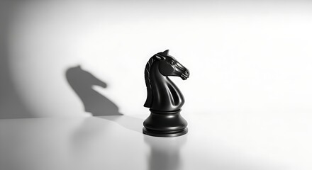 Elegant black knight chess piece casts a dramatic shadow, symbolizing strategy, intelligence, and the power of decisive moves in business and life.