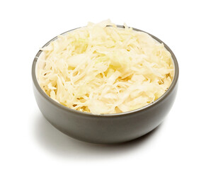 Bowl with tasty sauerkraut on white background
