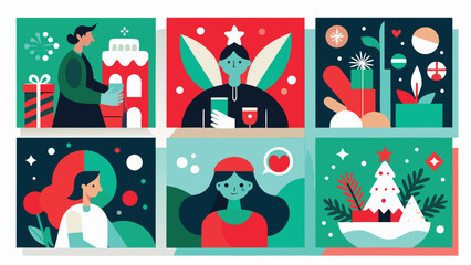 A display of four banners, each with unique designs and vibrant colors, highlighting diverse artistic styles..eps