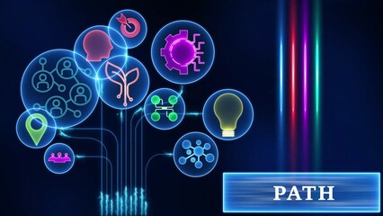 Fototapeta premium Digital Network Connections and Innovation Icons with Text Path on Blue Background abstract business