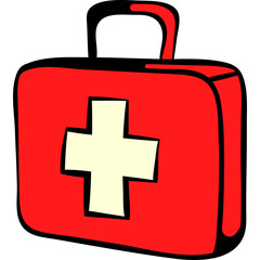 Obraz premium Red First Aid Kit With White Cross Symbol On A Transparent Background Cartoon Style