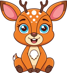 Adorable cartoon baby deer, cute fawn vector, smiling forest animal illustration, children’s character design, wildlife mascot art, flat vector drawing illustration