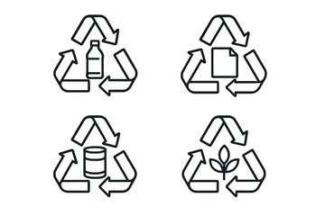 Obraz premium 4 outline recyclable symbols with clear material icons flat vector illustration style isolated on white background