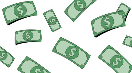 Floating Dollar Banknotes Isolated on White Background. Cartoon Money Flying in the Air Vector.