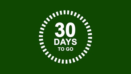 White 30 Days To Go Countdown Timer Graphic With Dashed Circle On Green Background thirty