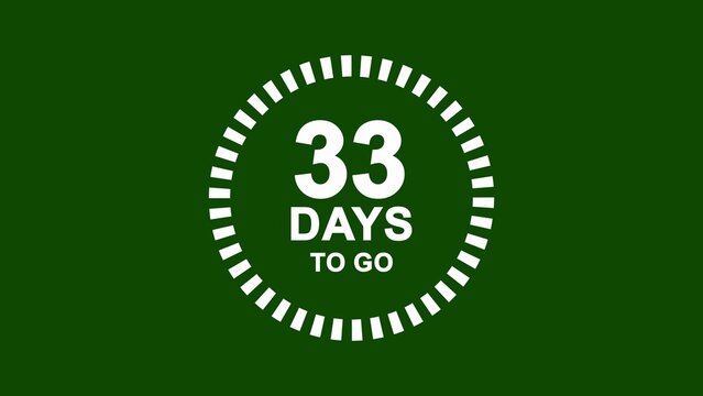 White 33 Days To Go Countdown Timer Graphic With Dashed Circle On Green Background thirty three