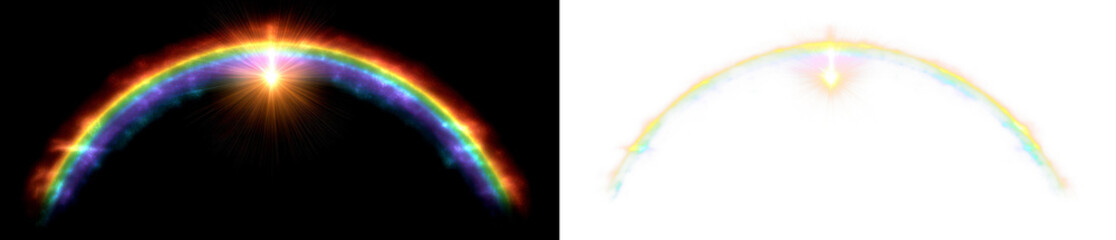 Fototapeta premium Arc of Rainbow Energy Pulsing with Light Effects Display on Black and Transparent Background, cutout, png