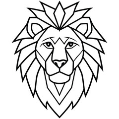 Geometric Lion Head Vector – Modern Flat Animal Illustration with Asymmetrical Mane