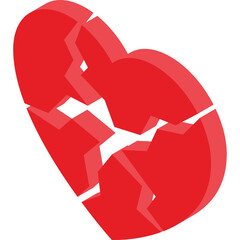 Red Heart Shape Broken Into Many Pieces On Transparent Background Representing Heartbreak And Sadness