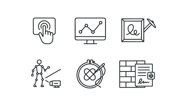 simple outline stroke icon isolated on white background touch reactive installation real time data visualization crypto art loop motion capture projection digital embroidery hybrid