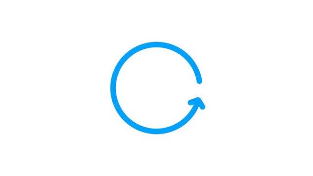 Rotating blue circular arrow animation symbolizing loading, refreshing, or progress. Ideal for user interface design, app motion graphics, web animations, and technology explainer videos.