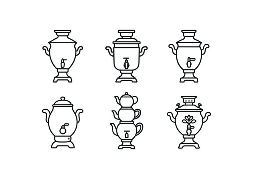 simple outline stroke icon isolated on white background silver urn samovar mechanical self boiling samovar factory cut copper samovar Soviet litre electric samovar stacked teapot samovar