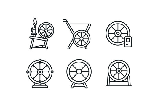 simple outline stroke icon isolated on white background upright flax spinning wheel collapsible travel wheel electrically assisted wheel souvenir decorative wheel factory issue plywood