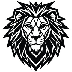 Geometric Lion Head Vector – Modern Flat Animal Illustration with Asymmetrical Mane