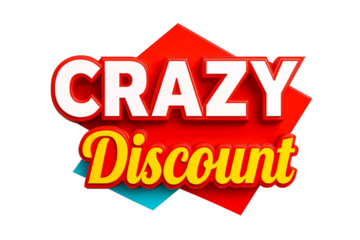 Bright red and yellow text reads crazy discount on a layered abstract background isolated on transparent background